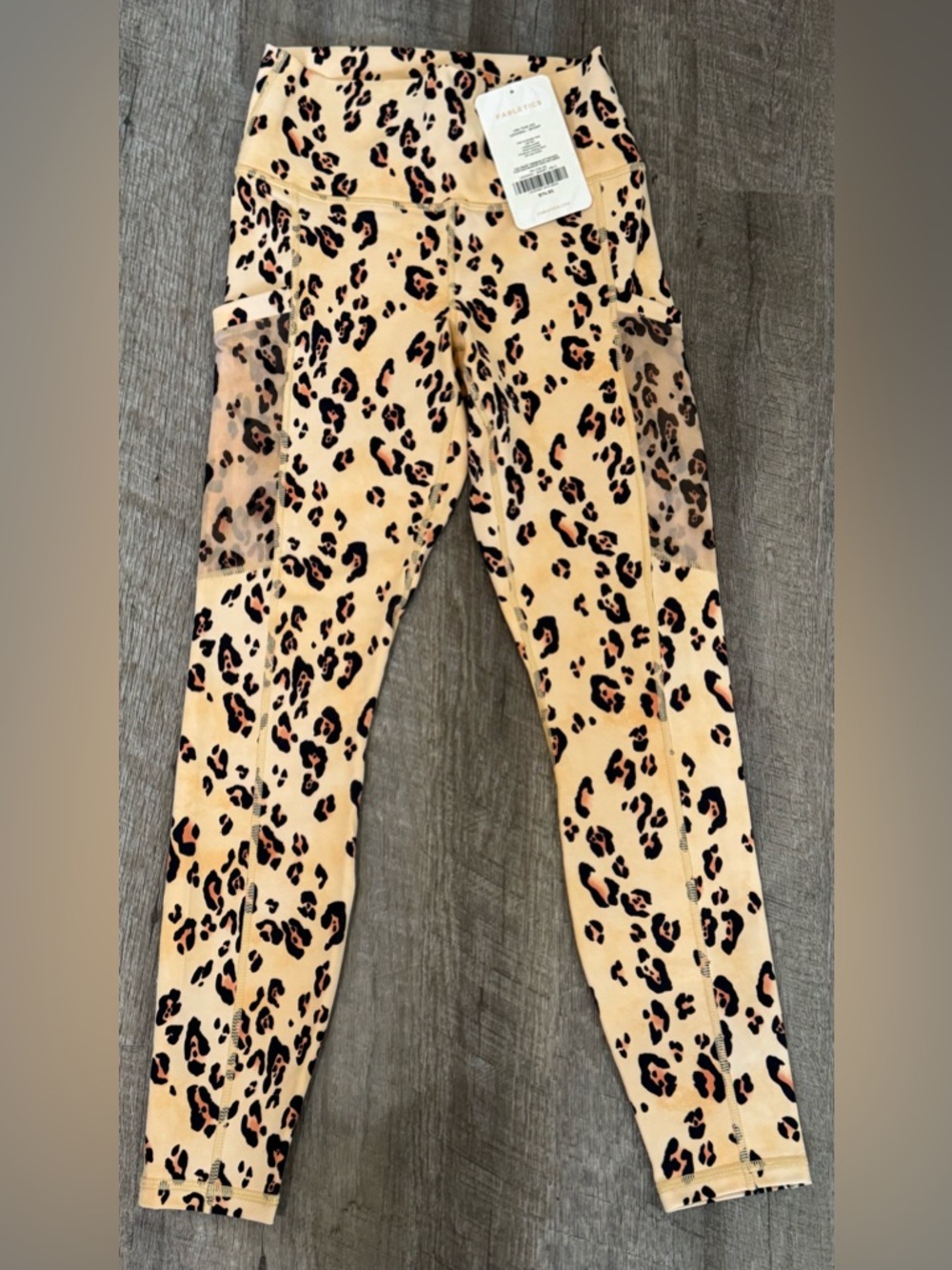 Fabletics Leopard Print Leggings with Mesh Side Pockets, NWT, XS